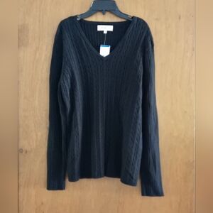 Evan Picone Black V-Neck Cable Knit Sweater